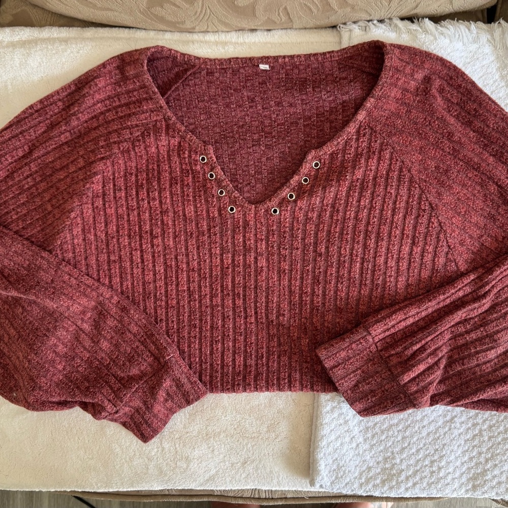 Women's Maroon Sweater with V-Neck